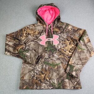 Under Armour Hoodie Womens Medium Brown Realtree Camo Fleece Loose Fit Big Logo